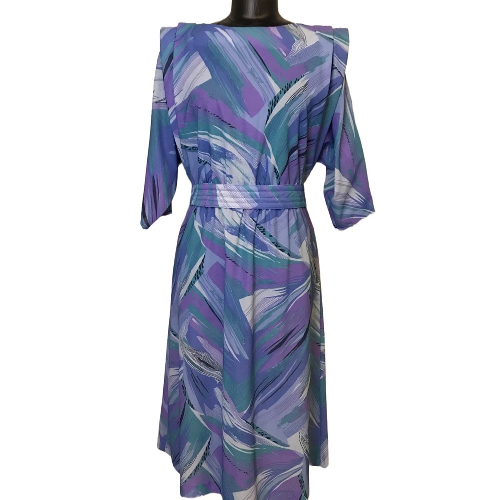 California Looks Dress 80s Vintage Purple and Blue Women's Petite size 16